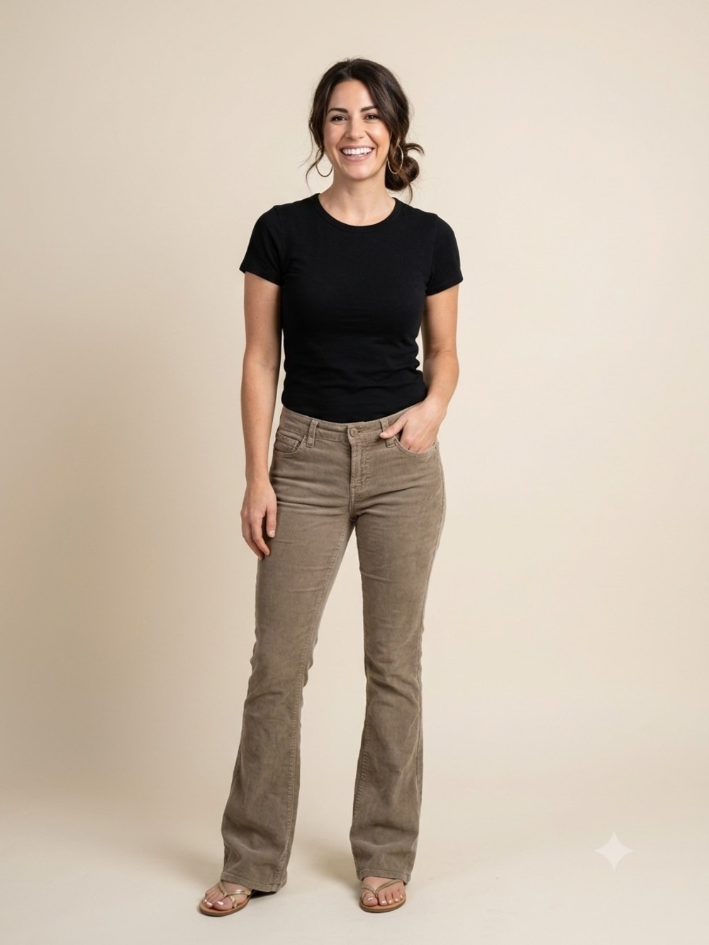 James Jeans Flare Corduroy Pants in Taupe